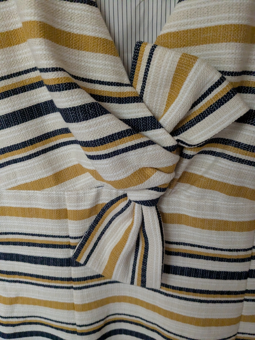 Vintage Brooks Brothers Yellow, Cream & Navy Striped Knot-Front Dress Size 8 - Picture 2 of 7